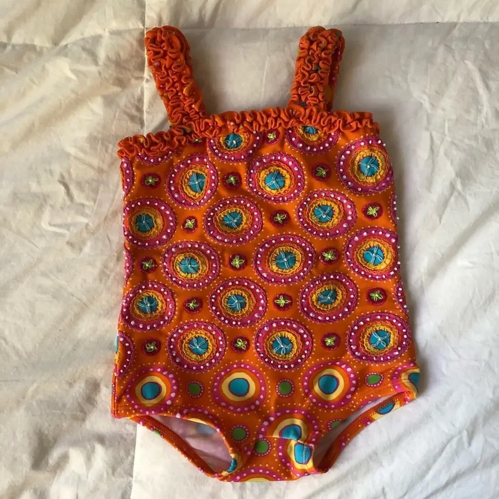Planet Sea Infant Girl Swimwear Embroidered Stitching Orange Size 12 Months - Picture 1 of 7